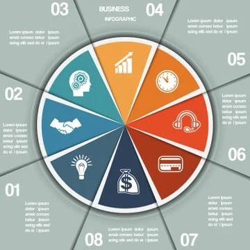 Infographic Pie chart template eight positions Stock Illustration
