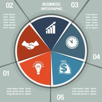Infographic Pie chart template five positions Stock Illustration