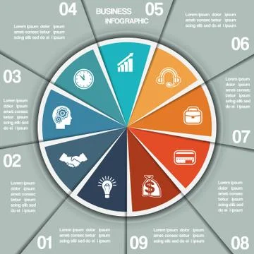 Infographic Pie chart template nine positions Stock Illustration