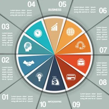 Infographic Pie chart template ten positions Stock Illustration