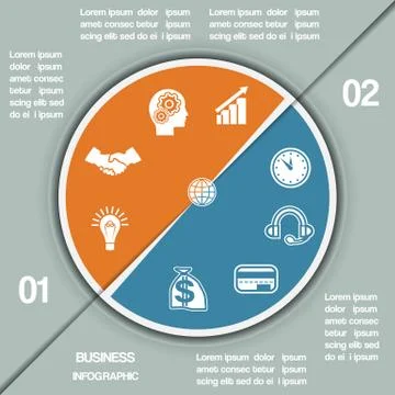 Infographic Pie chart template two positions Stock Illustration