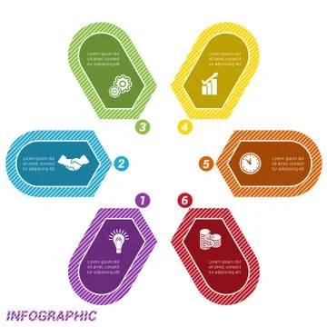 Infographic Points arranged in circle six Stock Illustration