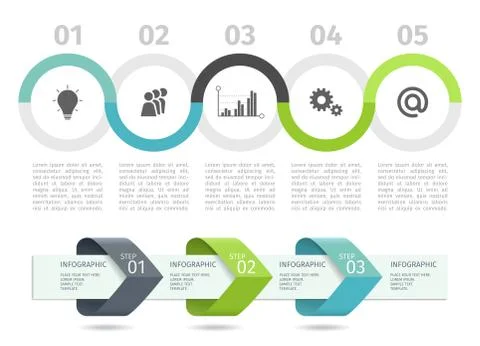 Infographic process chart and arrows with step up options. Vector template. Illustrazione stock