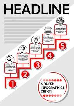 Infographic process template in red and gray design, abstract vector with sta Stock Illustration