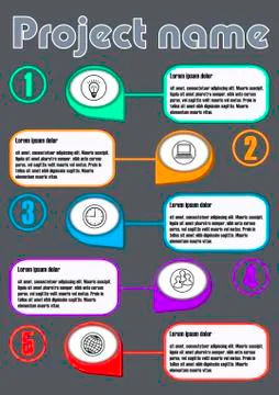 Infographic process visualization template on dark background, abstract vecto Stock Illustration
