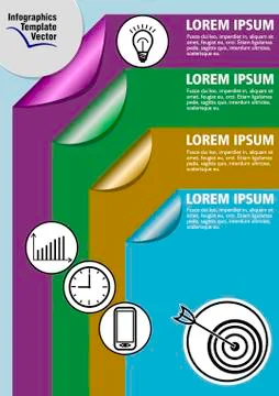 Infographic process visualization template designed as colored paper with bent Stock Illustration