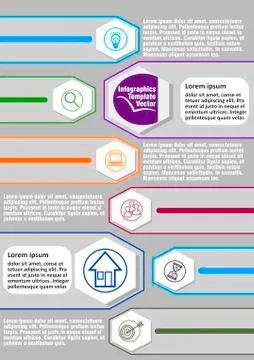Infographic process visualization template with hexagonal graphic, abstract v Stock Illustration