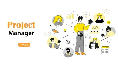 Infographic project manager for web design. Flat style vector. Distance Stock Illustration