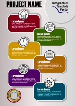 Infographic project visualization template, abstract vector with icons and copy 库存插图