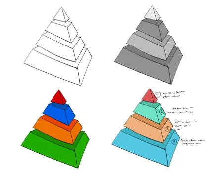 Infographic pyramid 3D isometric set collection hand drawn sketches white Иллюстрация