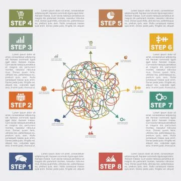 Infographic report template with text and icons. Vector Stock Illustration