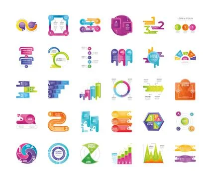 Infographic set, business data process chart, diagram with steps, options, parts Stock Illustration