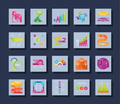 Infographic set different diagram, workflow, strategy data icons Stock Illustration
