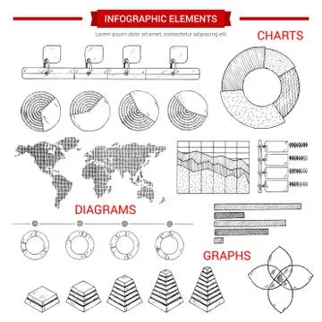 Infographic sketch graph, chart vector elements Stock Illustration