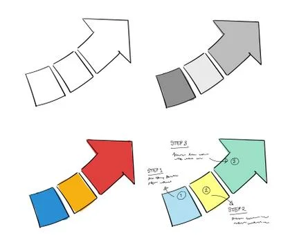 Infographic step improve set collection hand drawn sketches white isolated Stock Illustration