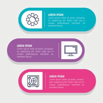 Infographic steps gear computer and strongbox vector design Illustrazione stock