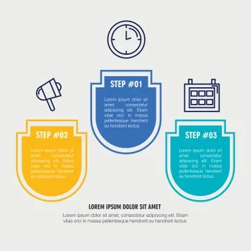 Infographic steps megaphone clock and calendar vector design Stock Illustration
