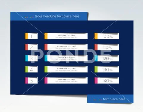 Infographic Table, schedule, template with 5 row. Vector banner ...