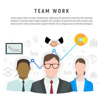 Infographic of team work in flat style. Icons of flow, network, idea Stock Illustration