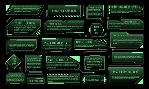 Infographic tech. Callout frame. Title box. Game HUD interface. Futuristic li Illustrazione stock