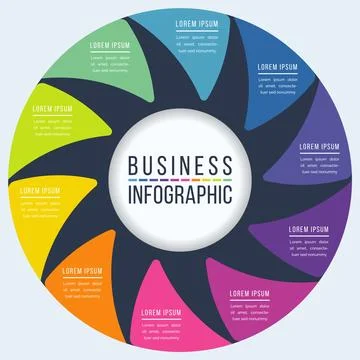 Infographic template 10 options, objects, elements or steps business information Illustrazione stock