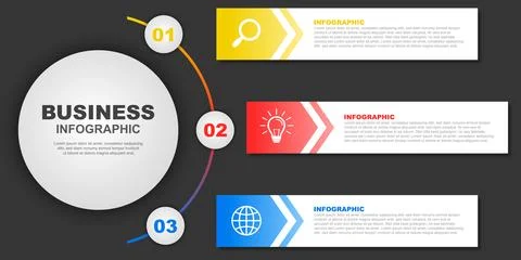 Infographic template with 3 steps or options with icons, modern business in.. Illustrazione stock