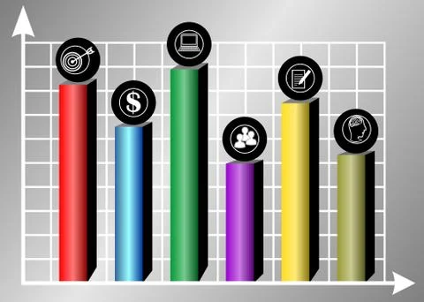 Infographic template with 3d bar chart and icons on light gray gradient Stock Illustration
