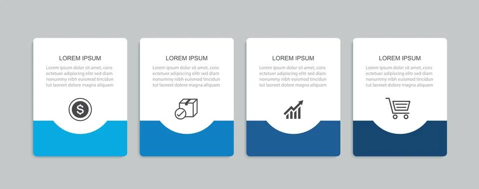 Infographic template with 4 blue steps banner for business data presentation. Stock Illustration