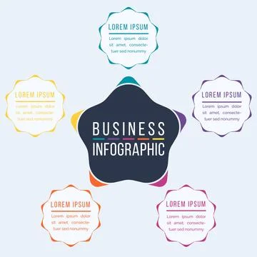 Infographic template 5 steps, objects, elements or options business information Ilustração Stock