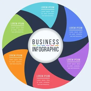 Infographic template 6 options, objects, elements or steps business information Stockillustratie