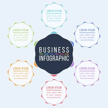Infographic template 6 steps, objects, elements or options business information イラスト素材