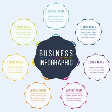 Infographic template 7 steps, objects, elements or options business information Ilustração Stock