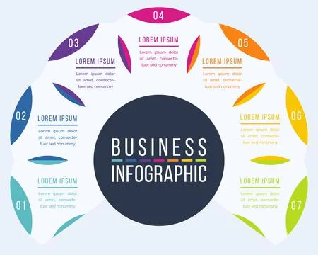 Infographic template 7 steps, objects, elements or options infographic business Stockillustratie