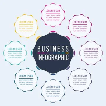 Infographic template 8 steps, objects, elements or options business information Stockillustratie