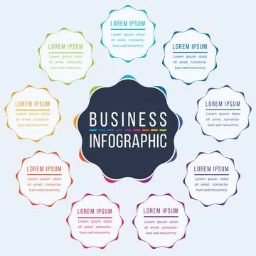 Infographic template 9 steps, objects, elements or options business information イラスト素材