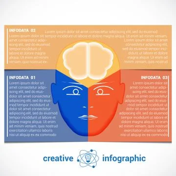 Infographic Template with abstract head, brain, place for text 3 positions Stock Illustration