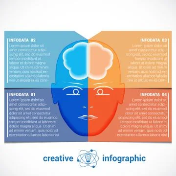 Infographic Template with abstract head, brain, place for text 4 positions Stock Illustration