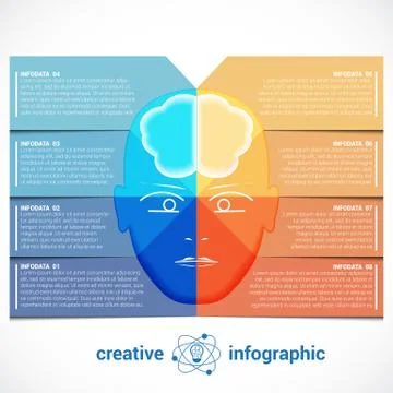 Infographic Template with abstract head, brain, place for text 8 positions Stock Illustration