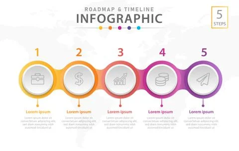 Infographic template for business. 5 Steps Timeline diagram with circles. Stock Illustration