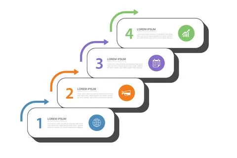 Infographic template business process with four steps and rising arrow design Stock Illustration