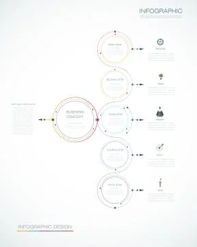 Infographic template, circle design with arrows sign and 5 options Stock Illustration