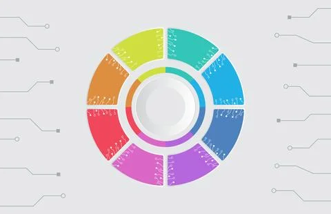 Infographic template of circle pie chart modern with circuit line , present.. Stock Illustration