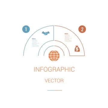 Infographic Template Colourful Pie Chart Semicircle with text areas on 2 posi Stock Illustration
