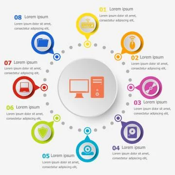 Infographic template with computer icons Stock Illustration