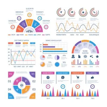 Infographic template. Dashboard, bar finance graphs, pie chart and line diagrams Stock Illustration