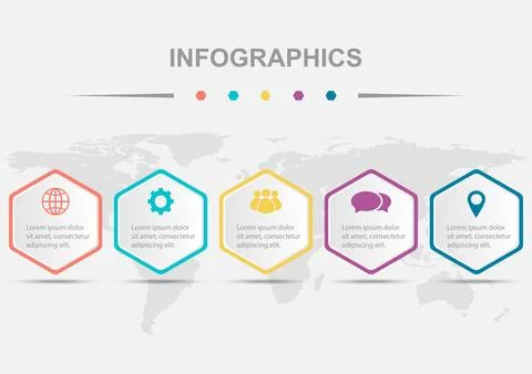 Infographic template design with rounded hexagon with shadow Illustrazione stock
