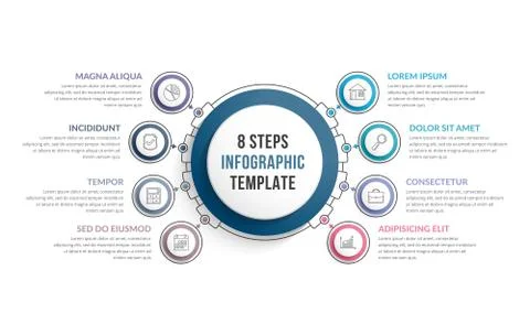 Infographic Template with Eight Steps Stock Illustration