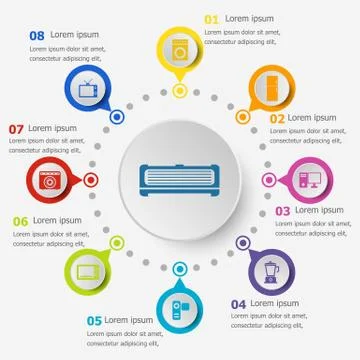 Infographic template with electrical machine icons Stock Illustration