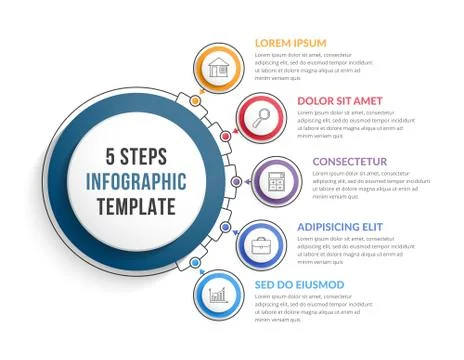 Infographic Template with Five Steps 스톡 일러스트