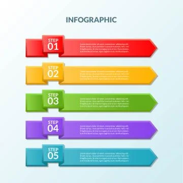 Infographic template of flag 5 steps or workflow diagram Stock Illustration